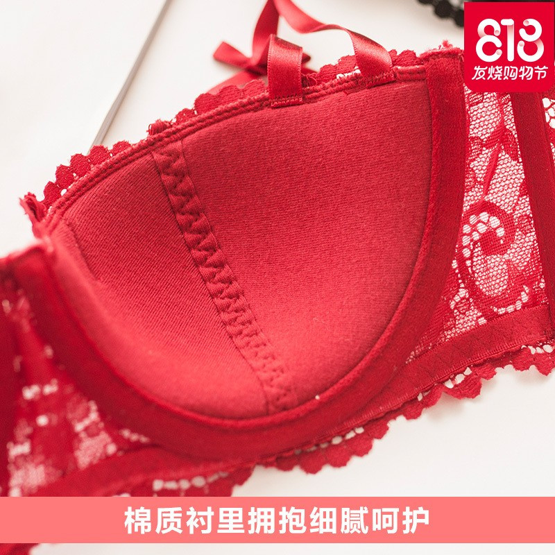 热卖蕾丝性感美背 聚拢小胸罩女士半杯超薄情趣黑色内衣文胸套装