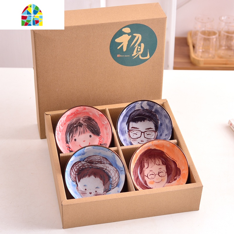 礼品碗定制logo 家用中国风青花瓷碗套碗开业赠品 碗碟套装礼盒装 FENGHOU 一路有你缤纷杏花六碗礼盒装高清大图
