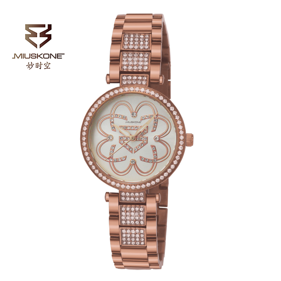 妙时空(MIUSKONE)别致典雅系列 施华洛世奇镶嵌 亮色手表 搭配衣服 异域风情 瑞士机芯 MS21 优雅玫瑰金色