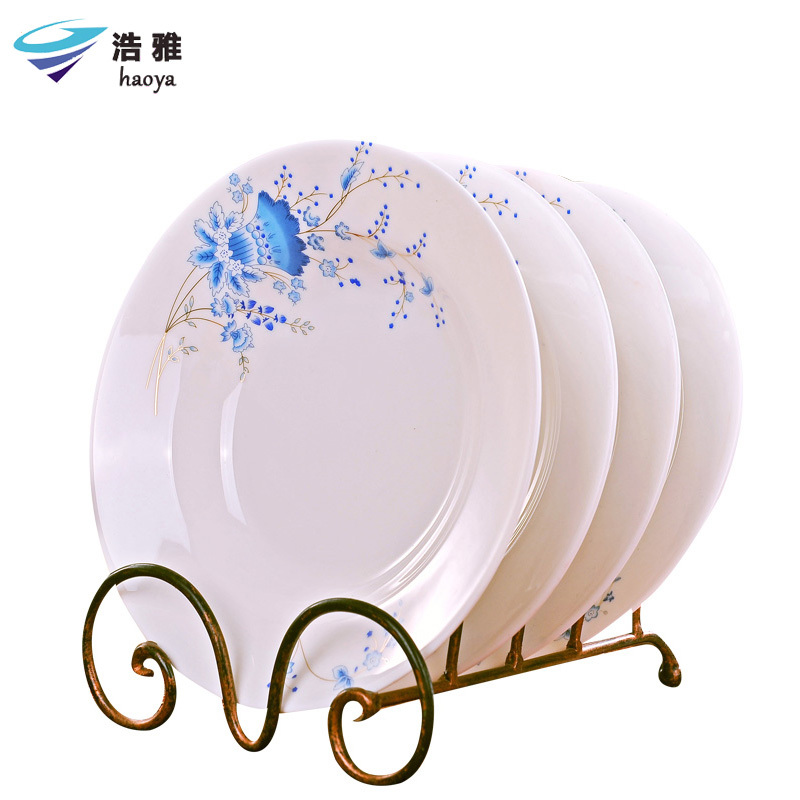 浩雅 盘子套装中式陶瓷餐具7-8英寸饭盘深盘菜盘4个装 是否一次性使用(否) 蓝玲花
