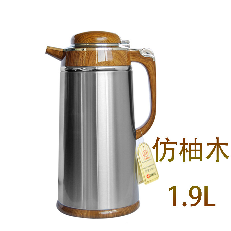 [精选]清水(SHIMIZU) 热水瓶 家用咖啡壶 不锈钢办公水壶暖壶玻璃内胆4192 仿柚木 1.9L