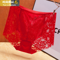 YUNWUXIN本命年内裤女红色蕾丝性感高腰提臀薄款透气网纱女士三角裤内裤
