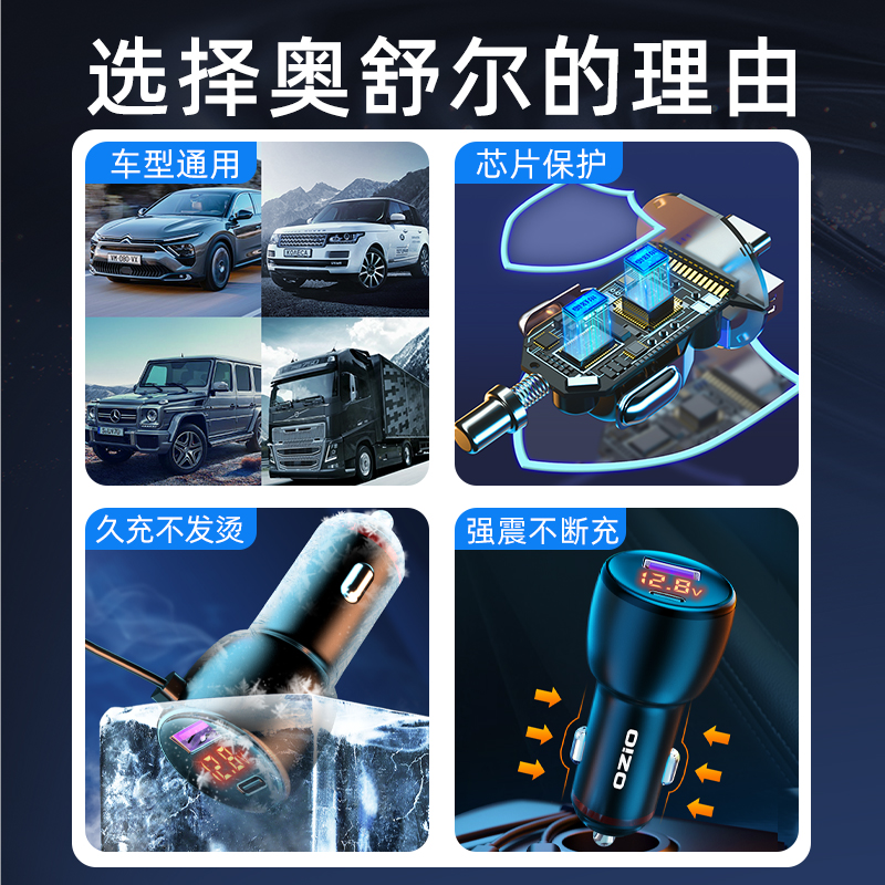 [补贴10%]车载充电器手机快充点烟器一拖三汽车转换插头usb接口插座66w高清大图