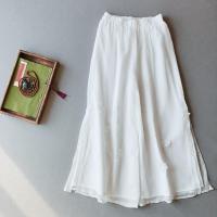 单/两件套 秋季新款立领斜襟绣花汉服雪纺双层纱茶服中国风阔腿裤 3935白色阔腿裤 M 建议80-100斤