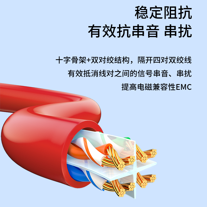 博扬 六类网络跳线 0.2米 非屏蔽千兆成品网线 CAT6类(24AWG)无氧铜双绞线 红 BY-6002R