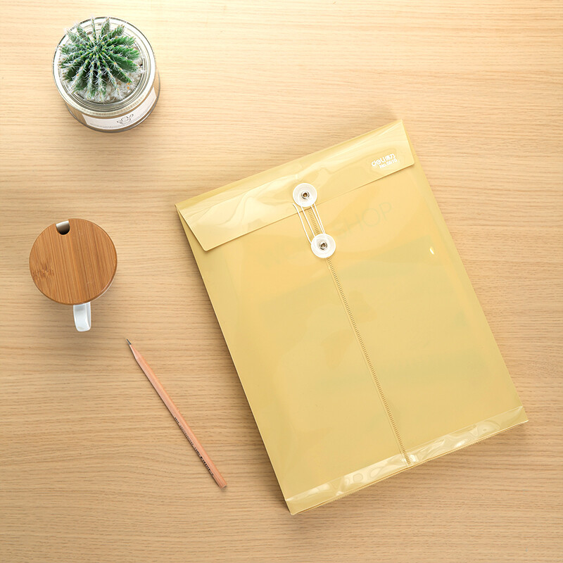 得力5910档案袋A4防水 PP材质耐折文件袋(黄)12只/包高清大图