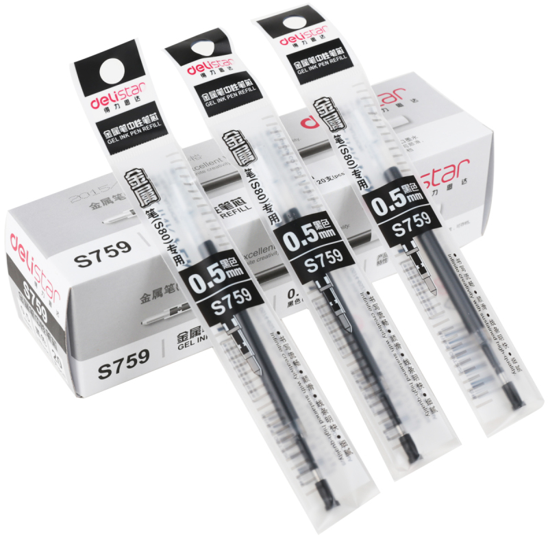 得力S759金属笔中性笔芯0.5mm(黑)(支)水笔芯 签字笔替芯 通用笔芯 起定量2880 低于起定量不发货