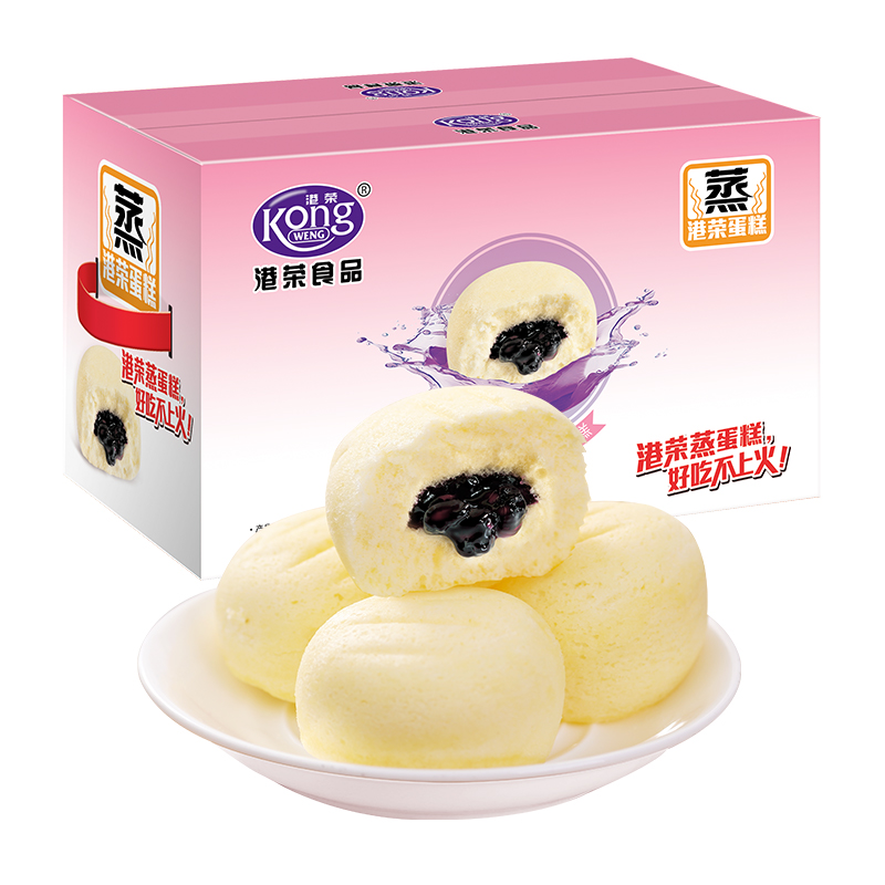 港荣Kong WENG蓝莓果汁灌芯蒸蛋糕900克箱装健康美味家庭必备