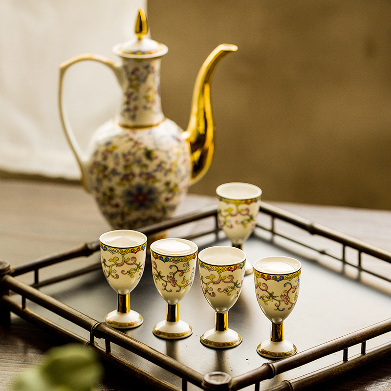 景德镇陶瓷酒具珐琅彩骨瓷酒壶酒具套装陶瓷白酒杯仿古中式