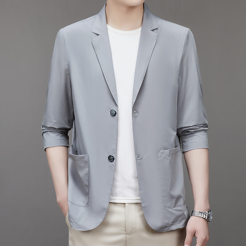 罗蒙夏季西装男薄冰丝外套男休闲小西装轻薄单西商务男装西服