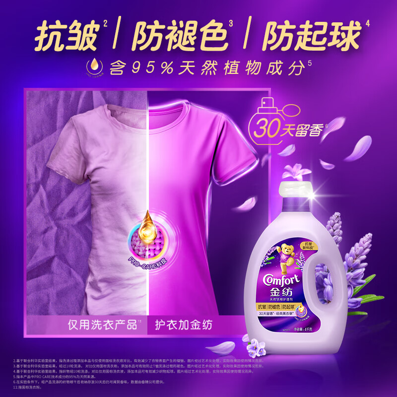 金纺衣物调香香氛香水固色柔顺剂薰衣草香2.6kg防褶皱起球持久留香