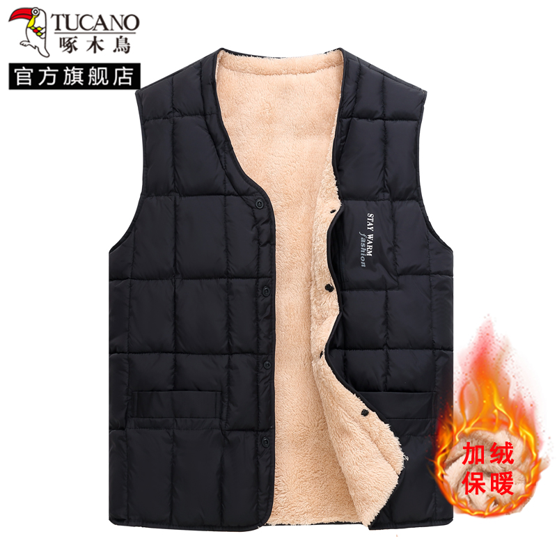 啄木鸟加绒加厚羽绒棉马甲男2024冬季中老年保暖大码背心爸爸内保高清大图
