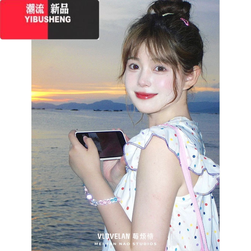 YIBUSHENG多巴胺穿搭波点小飞袖连衣裙女新款2024学院风刺绣宽松显瘦娃娃裙