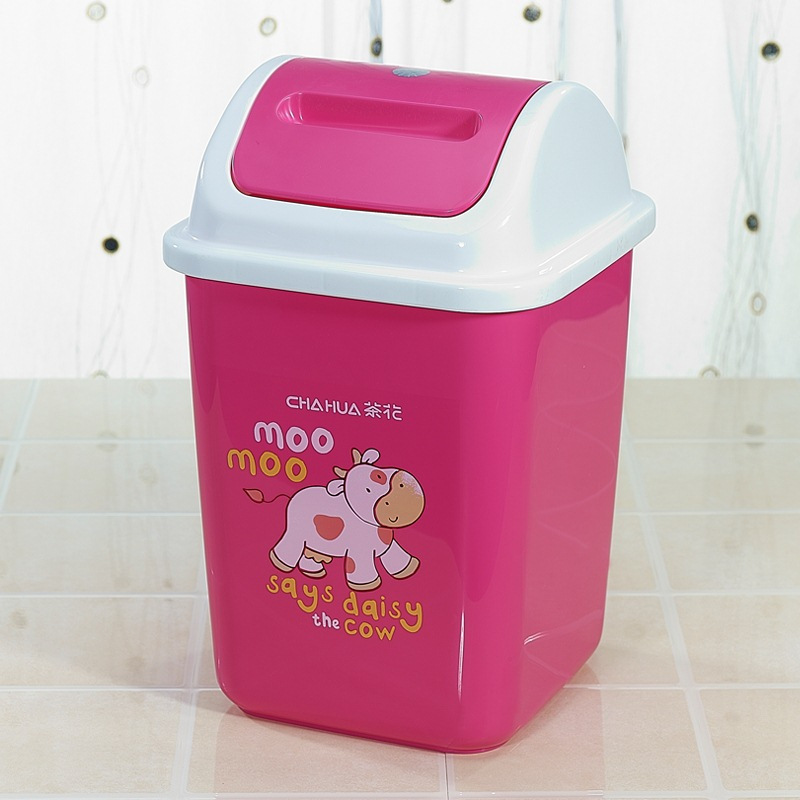 茶花1202欧式翻盖废纸筒垃圾桶5L\19*18.4*29cm(个)