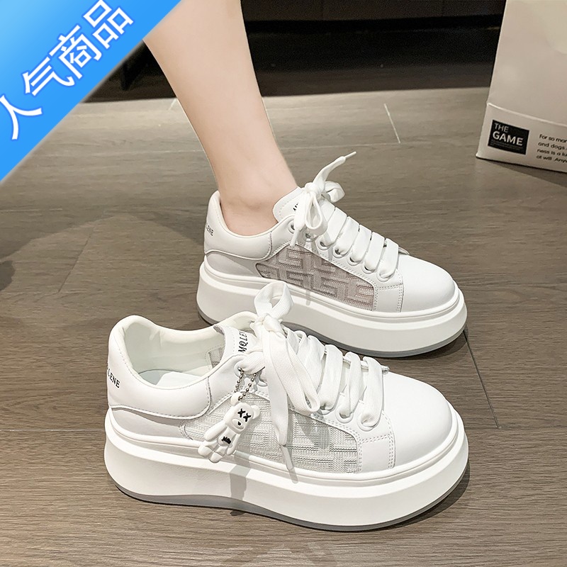 SUNTEK小白鞋女2023新款夏季透气网面配裙子厚底运动休闲百搭板鞋高清大图