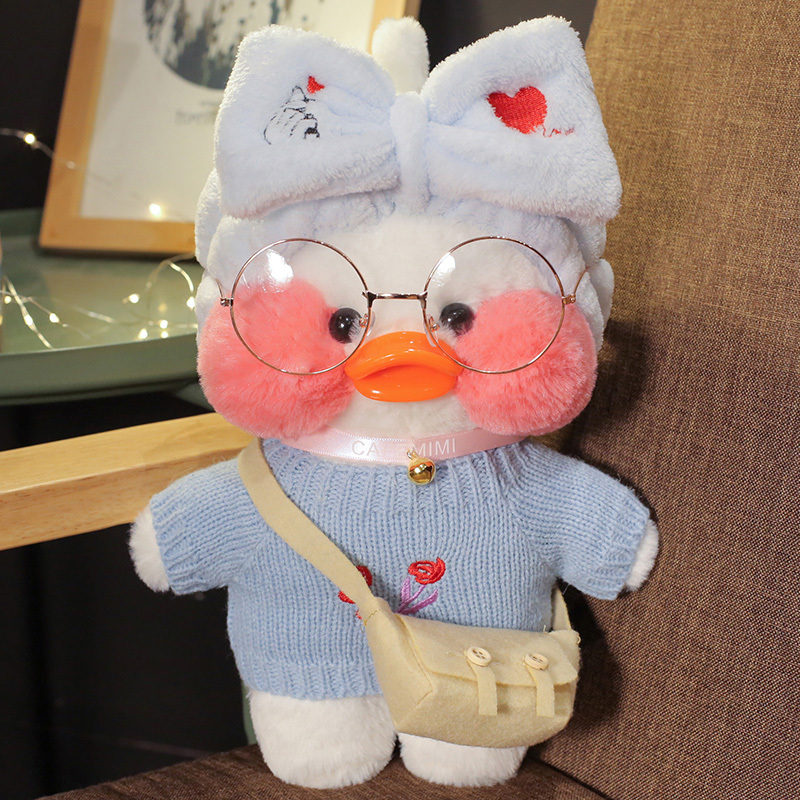 ins网红白色玻尿酸鸭子毛绒玩具公仔娃娃玻尿酸小鸭生日女比心发带蓝