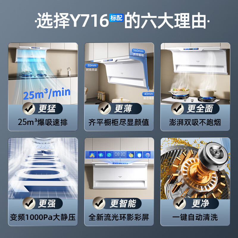 创维(Skyworth)顶侧一体抽油烟机Y716 7字型直流变频烟机 25立方爆炒大吸力大静压 脱排烟机 自清洗挥手智控