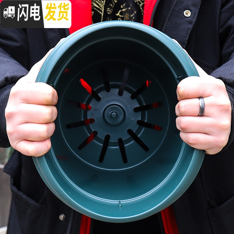 三维工匠全新二代升级国产青山盆加厚塑料树脂控根透气多肉月季花盆 灰色[3号盆+托] 中等花盆容器