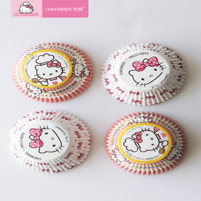 学厨 HELLO KITTY 马芬纸杯蛋糕模具 7cm雪媚娘纸托 烤蛋糕纸杯 蛋糕杯 烘焙纸杯100只装 KT7066