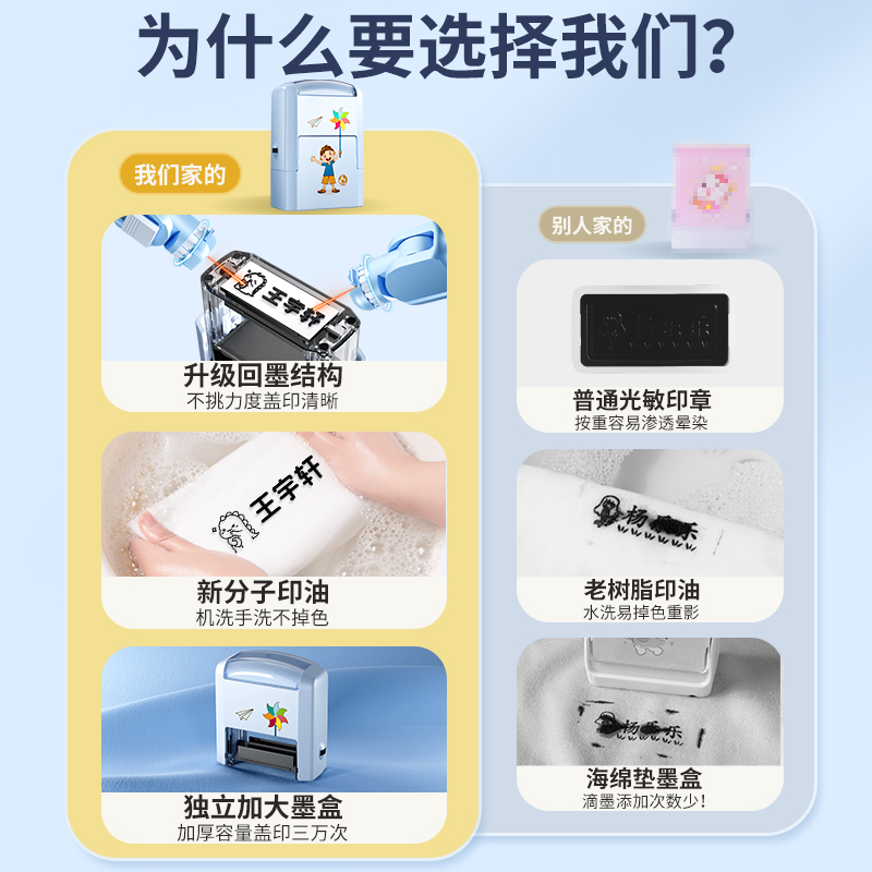 幼儿园名字印章姓名字贴纸防水儿童标签衣服校服标记入学必备用品高清大图
