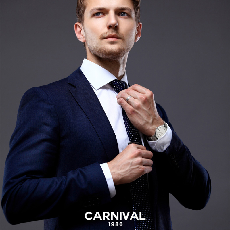 嘉年华Carnival正品手表男士石英表 男表商务精钢休闲真皮表带腕表防水日历男表简约薄款钢带可选8922高清大图