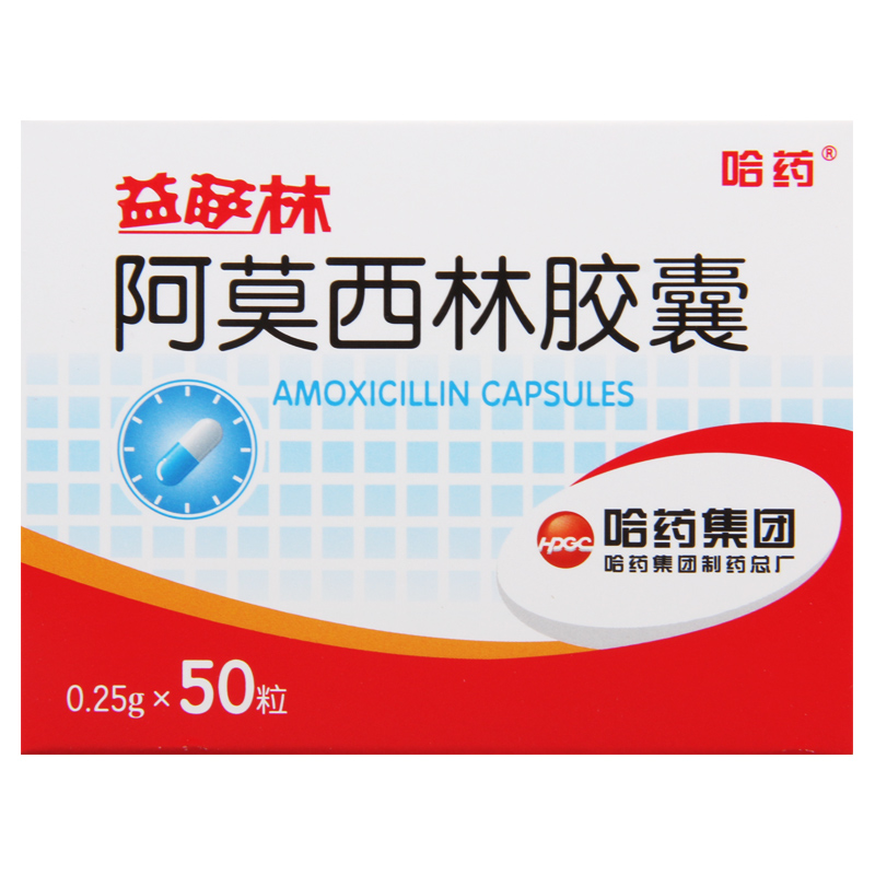 哈药 益萨林 阿莫西林胶囊 0.25g*50粒/盒高清大图