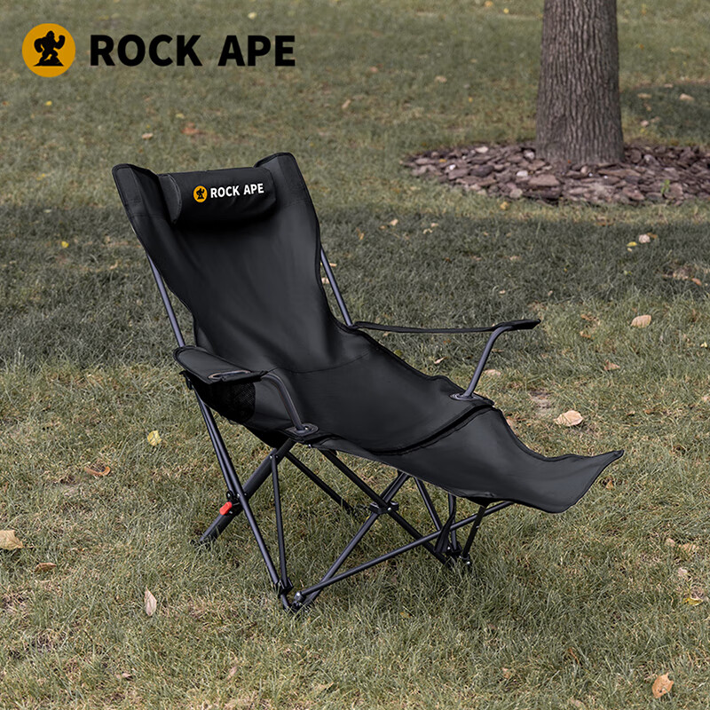洛克猩球 户外露营便携多档可调节坐躺两用午休躺椅黑色Furniture折叠桌椅RAC0031