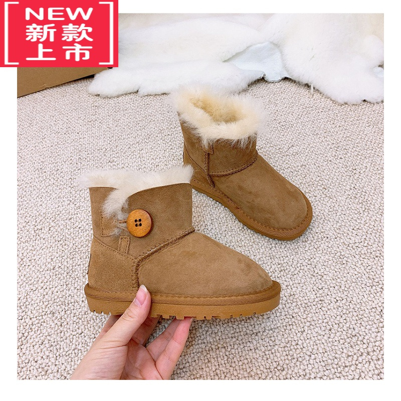 可莉允NONO CHILD 冬季木扣羊一体儿童雪地靴防滑宝宝鞋靴子