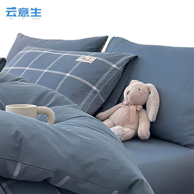 云意生 被套 深蓝大格 180*220cm/套高清大图