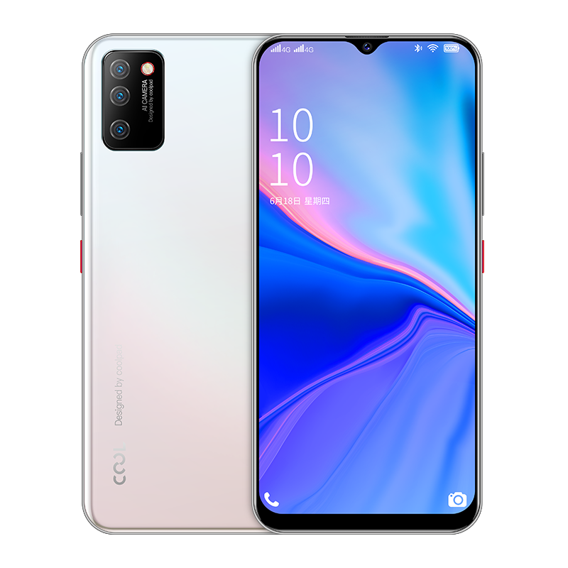 酷派cool10 6.5吋6+64水滴全面屏智能手机 玻璃后盖 侧面指纹解锁 4900毫安大电池 全网通4G 莹贝白
