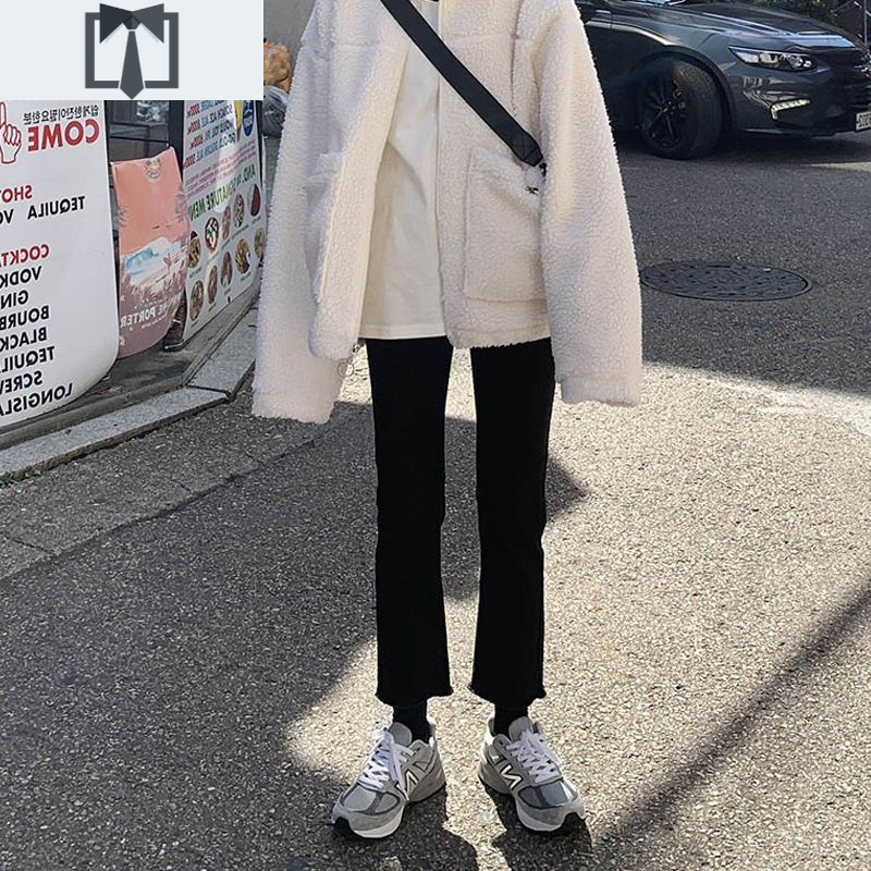 suntek筷子腿裤黑色高腰牛仔裤女直筒显瘦春秋韩版百搭学生小脚九分裤