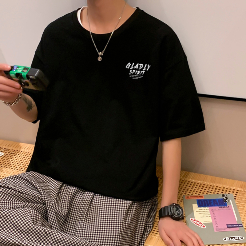 [1.5折价30元]唐狮夏季新款短袖t恤男潮休闲宽松圆领in风打底衫半袖