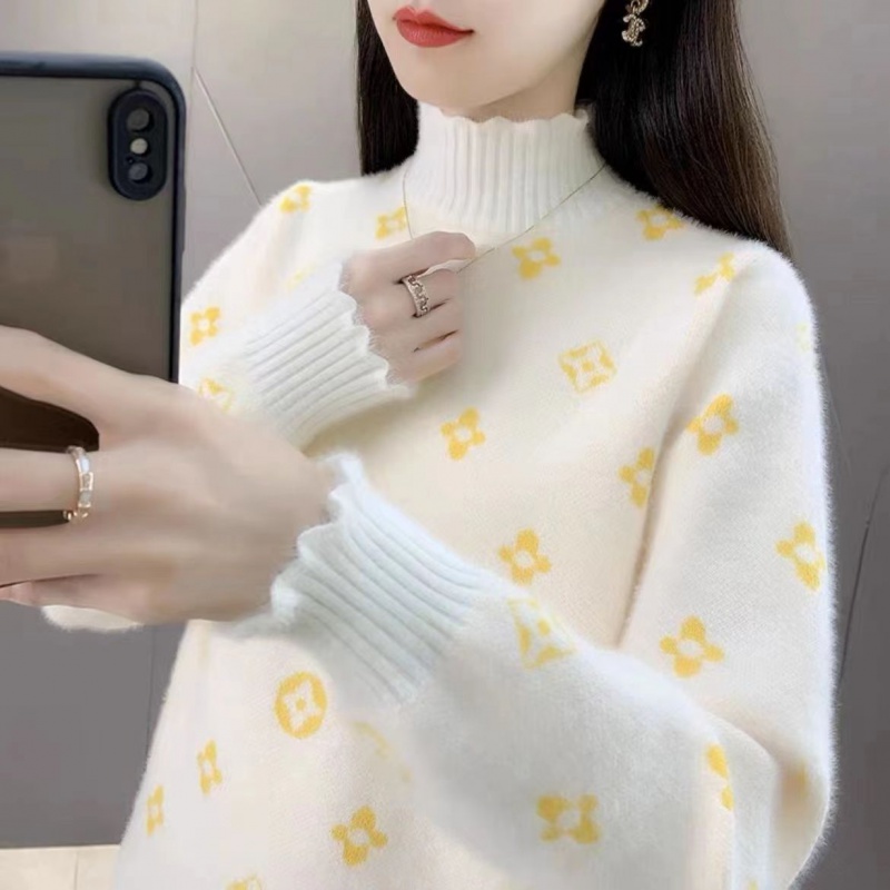 加厚半高领女士秋冬季新款学院风宽松洋气针织打底衫毛衣 米白色【优质加厚版】 S建议【80-100】斤