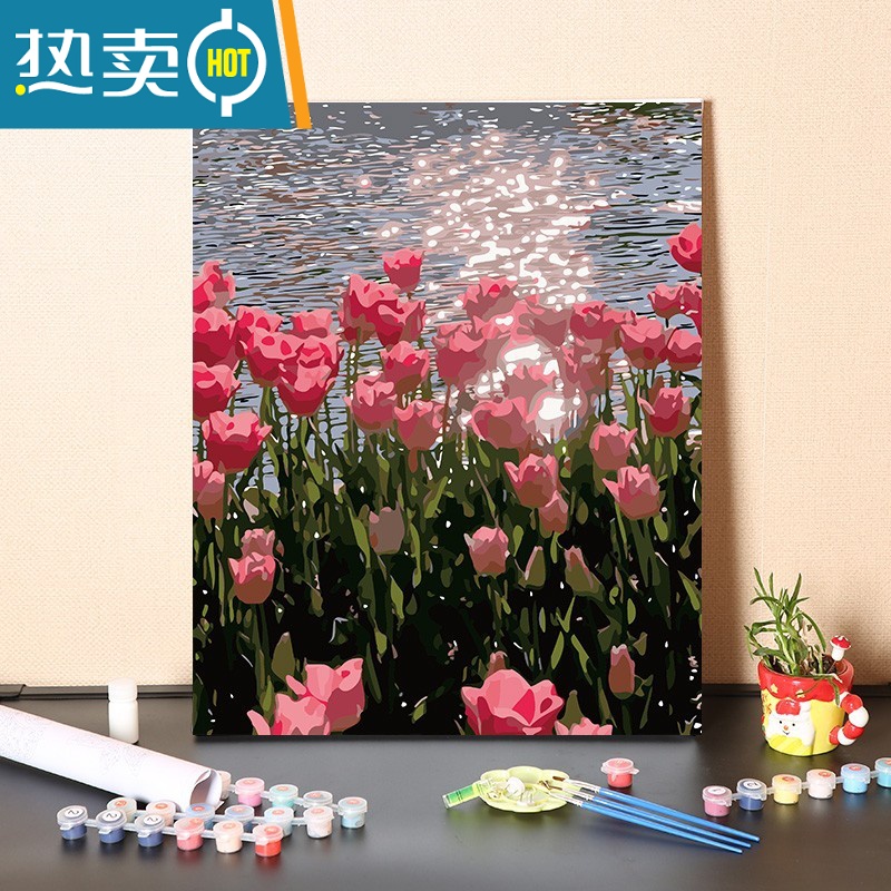 敬平数字油画diy手工填充郁金香花卉客厅卧室装饰画手绘涂色油彩画画装饰画高清大图