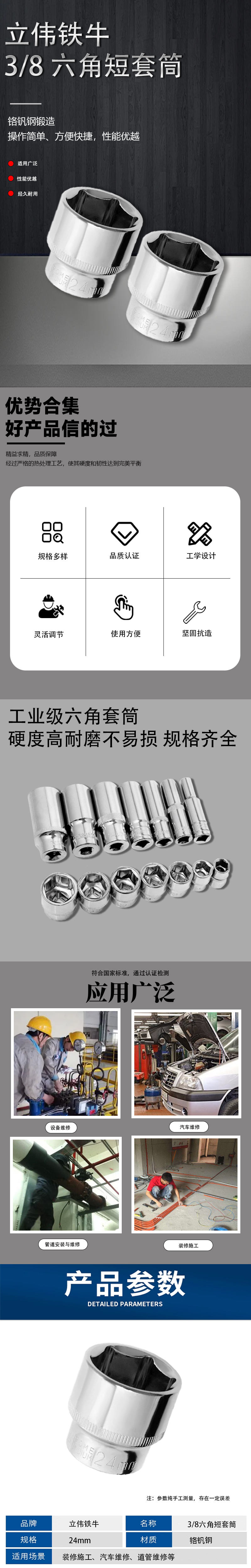 立伟铁牛3/8六角短套筒24mm/个高清大图