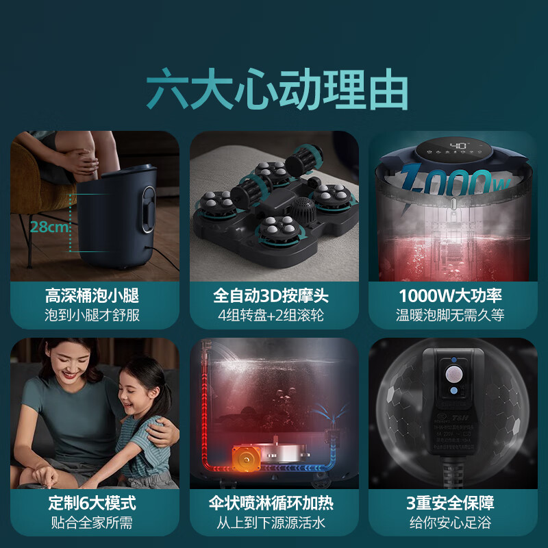 飞利浦(PHILIPS)泡脚桶加热全自动按摩足浴洗脚盆家用泡脚盆电动加热高深桶生日礼物送父母长辈男女友 高深桶+泡小腿高清大图
