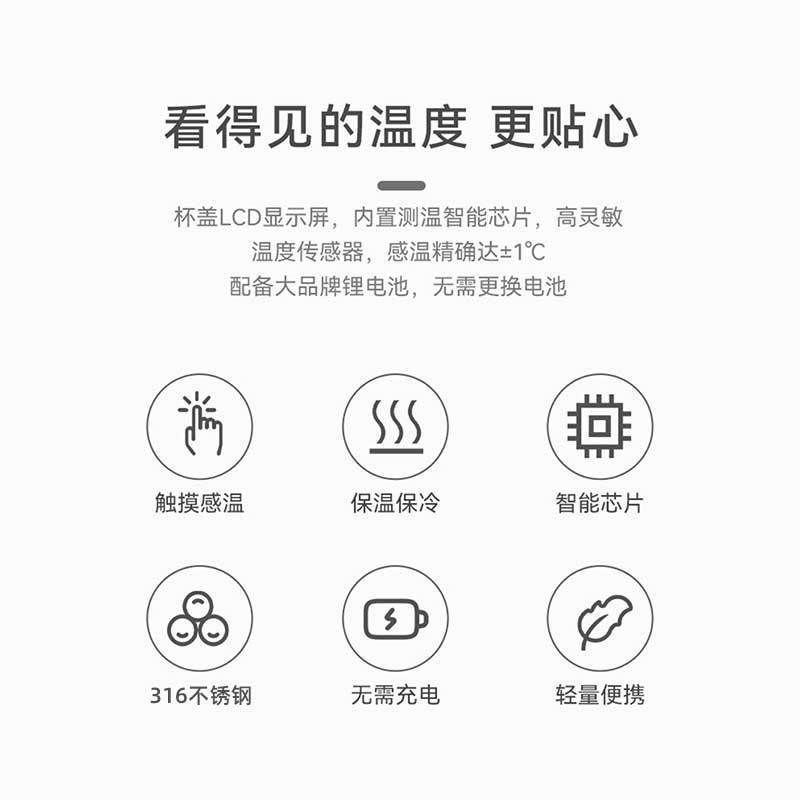 苏宁宜品316不锈钢智能数显保温杯白STB539高清大图