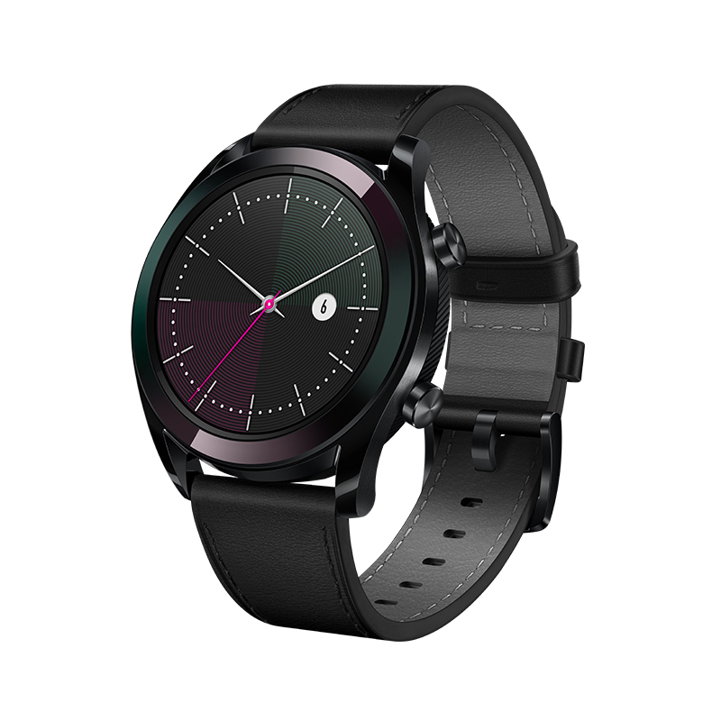 华为/HUAWEI 智能手表 WATCH GT 雅致款 新款 黑色 珍珠黑真皮表带 (1周续航+户外运动手表+实时心率+睡眠监测+NFC支付)