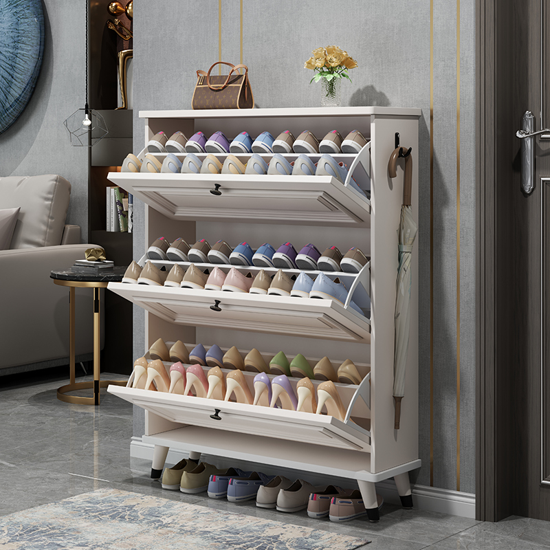 启莎美式超薄翻斗鞋柜家用门口室内玄关柜一体实木腿鞋架子