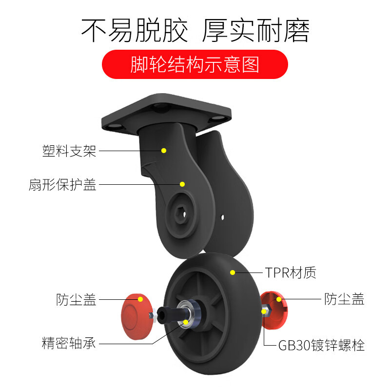 新越昌晖小推车脚轮定向轮万向轮耐磨工业轮子车轮轱辘5寸tpr黑全塑