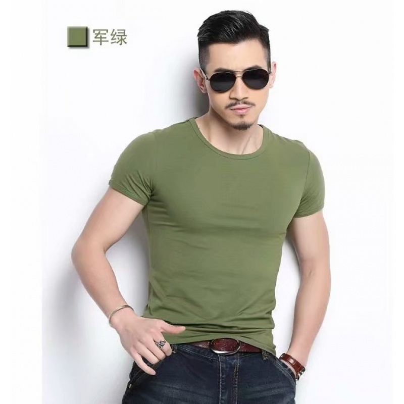 男军绿色短袖t血男士短袖t恤v领半袖棉修身血桖半截袖上衣服打底衫