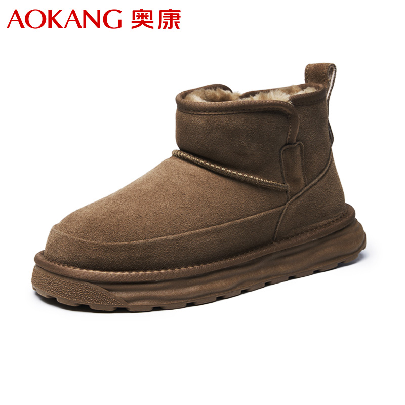 奥康（Aokang）雪地靴男款冬季新款加绒加厚保暖防滑棉鞋男高帮套筒户外休闲短靴 卡其色 41码