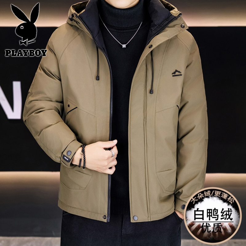 花花公子新款高品质冬季新款户外防寒服三防连帽加绒加厚羽绒服男装夹克外套高清大图