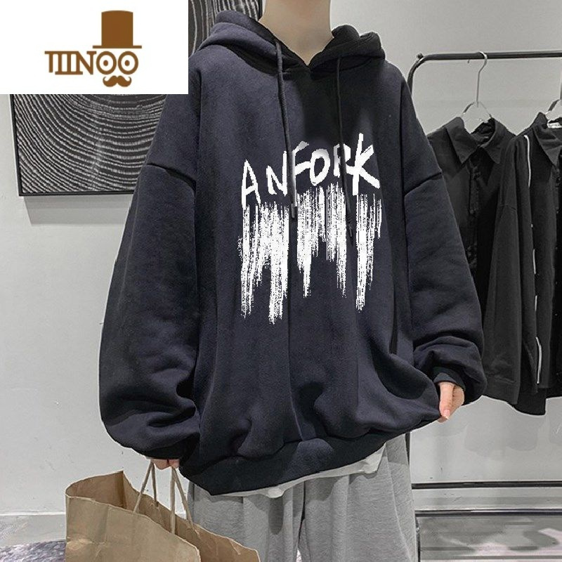 YANXU棉连帽卫衣男ins潮流学生休闲港风宽松加绒加厚外套上衣