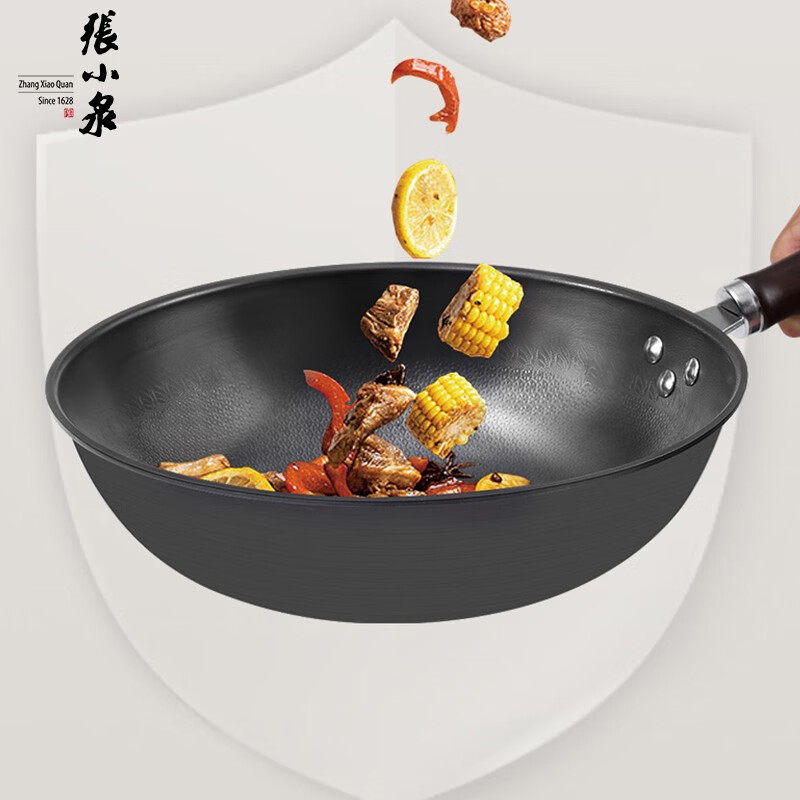 张小泉炒锅铁锅家用锅无涂层 爆炒精铁锅中式可用铁铲不易锈燃气带盖 万家灯火精铁炒锅C30740100 32cm高清大图