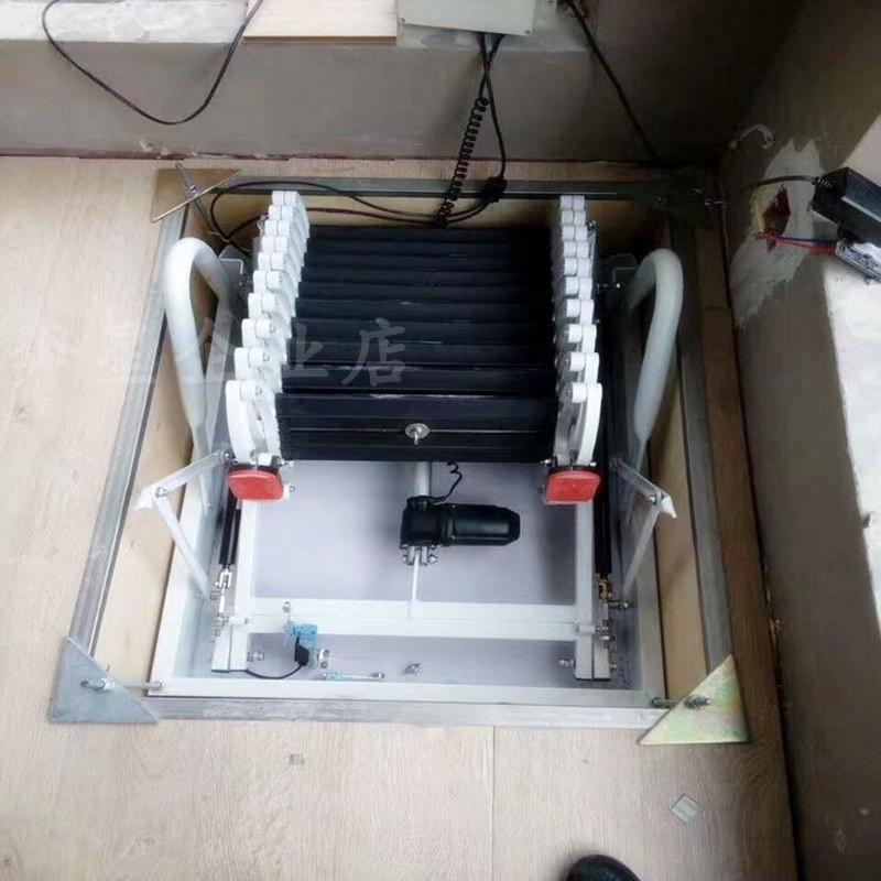 加厚自动钛镁合金隐形升降楼梯家用拉伸别墅复式折叠梯 三维工匠 加厚电动铝镁合金70洞口高清大图