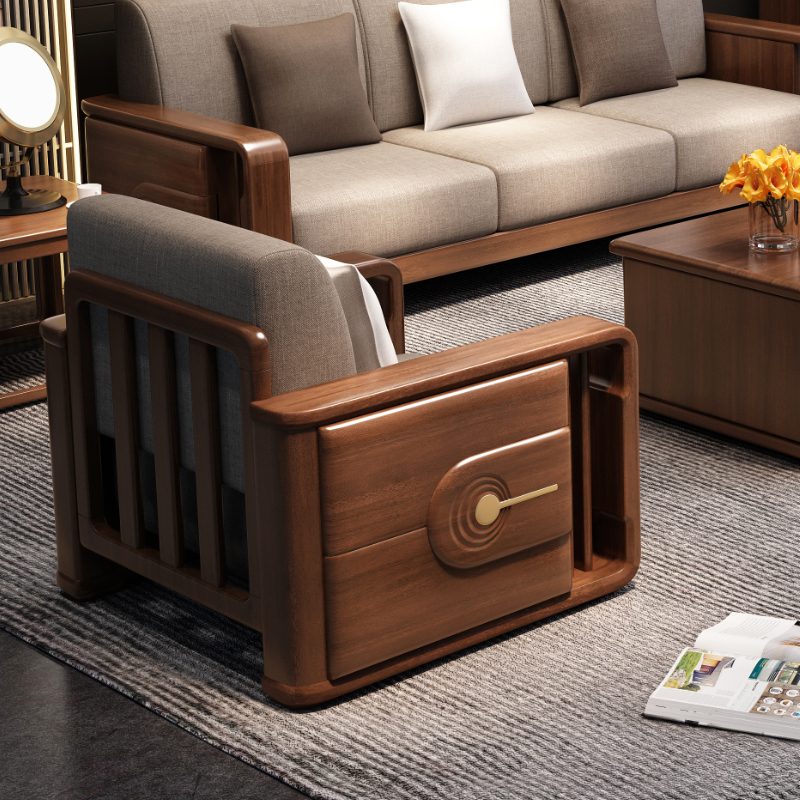 欧梵森 中式家具胡桃木实木沙发客厅组合现代简约套装轻奢小户型沙发