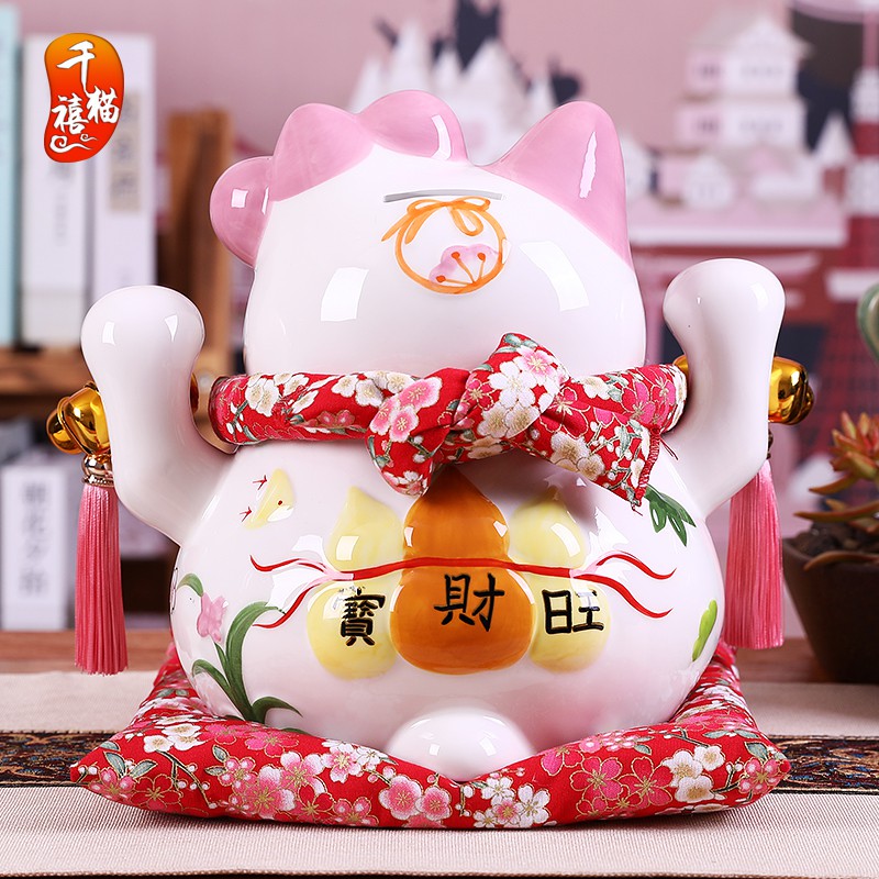 猫存钱罐店铺开业摆件大号粉色储蓄罐家居客厅小号姻缘桃花猫 三维工匠 7寸发财猫猫高清大图