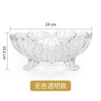 透明白三足果盘 大号玻璃水果盘水晶高脚果斗简约欧式糖果盘现代客厅创意水果盘子