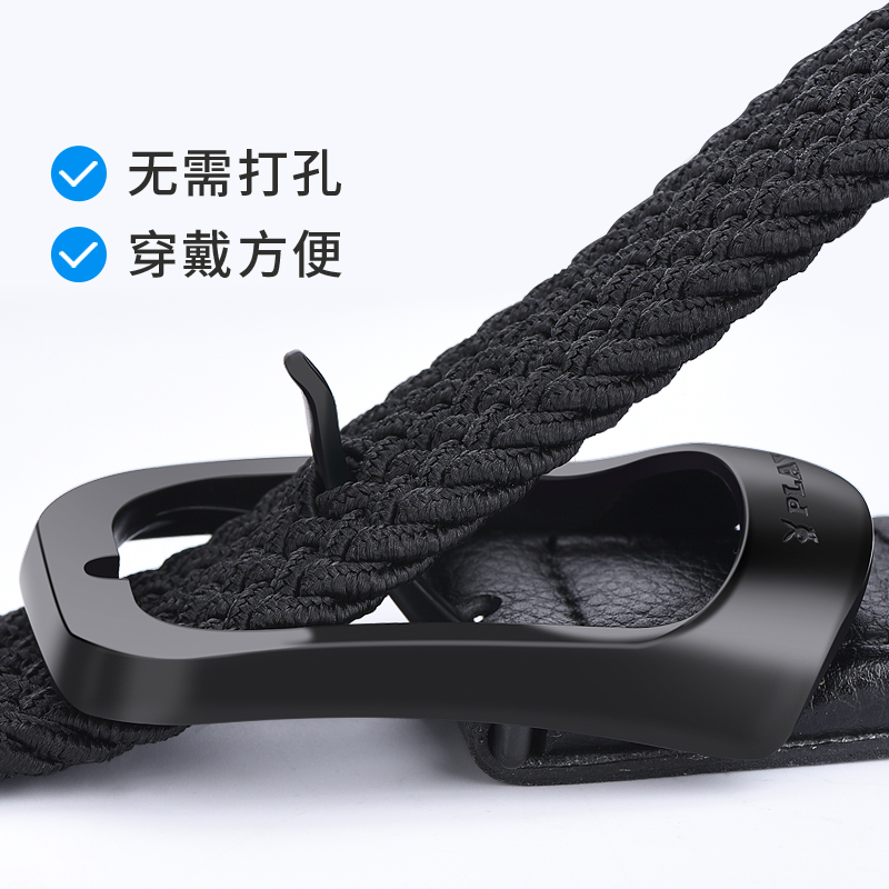 花花公子男士皮带针扣新款帆布编织腰带休闲百搭弹力免打孔裤百款高清大图